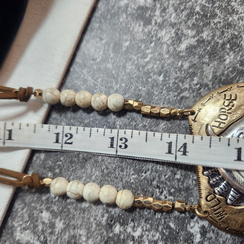 Wild Horse Statement Necklace Mixed Metal Shield Tassel Western Boho Jewelry - Picture 5 of 13